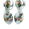 Dolce &amp; Gabbana Grüne Sandalen mit Blumenmuster und Keilabsatz am Knöchel