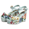 Dolce &amp; Gabbana Grüne Sandalen mit Blumenmuster und Keilabsatz am Knöchel