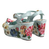 Dolce &amp; Gabbana Grüne Sandalen mit Blumenmuster und Keilabsatz am Knöchel
