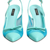 Dolce & Gabbana Blue Leather Mesh Heels Slingback Shoes