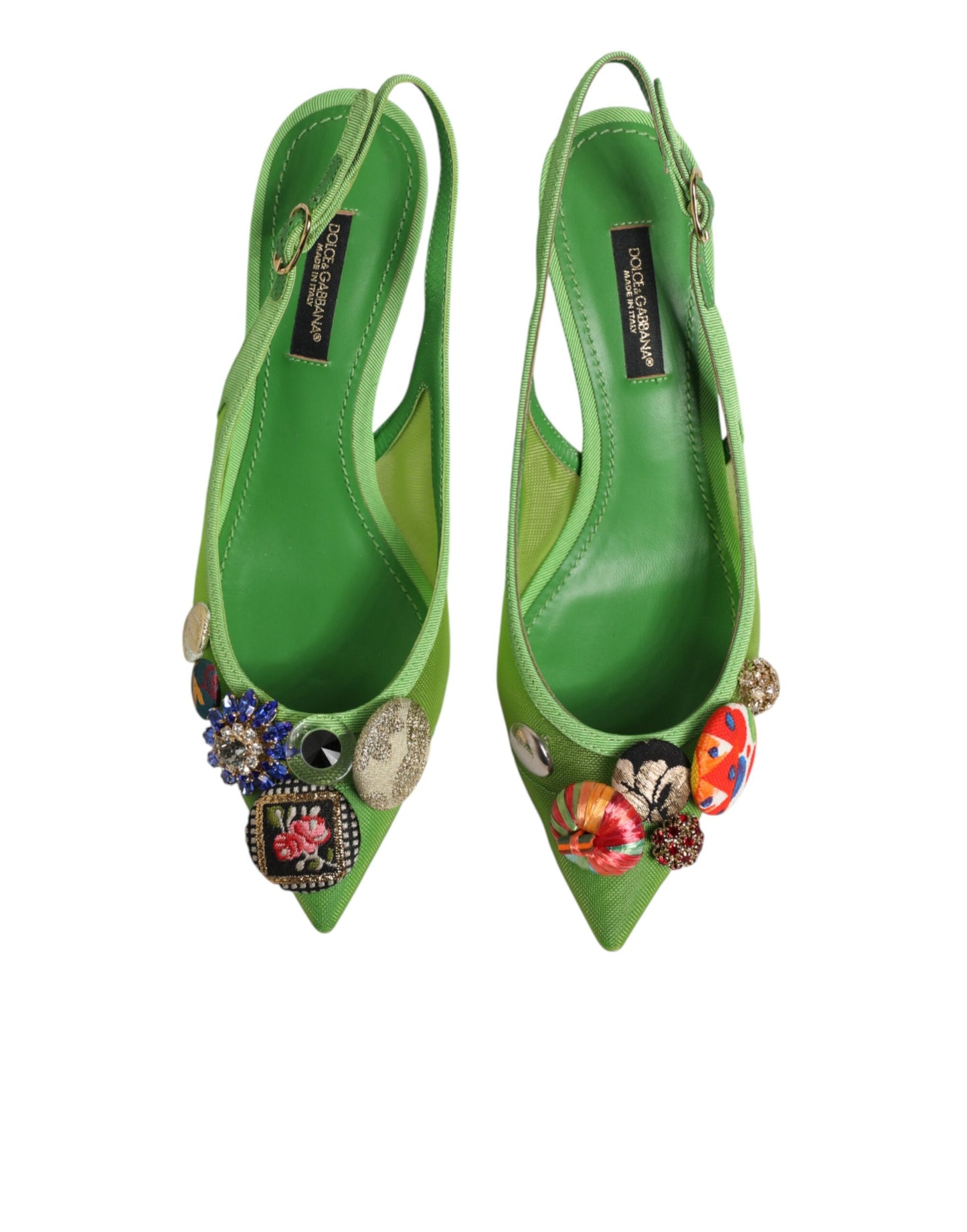 Grüne Dolce &amp; Gabbana Slingback-Pumps mit Verzierungen