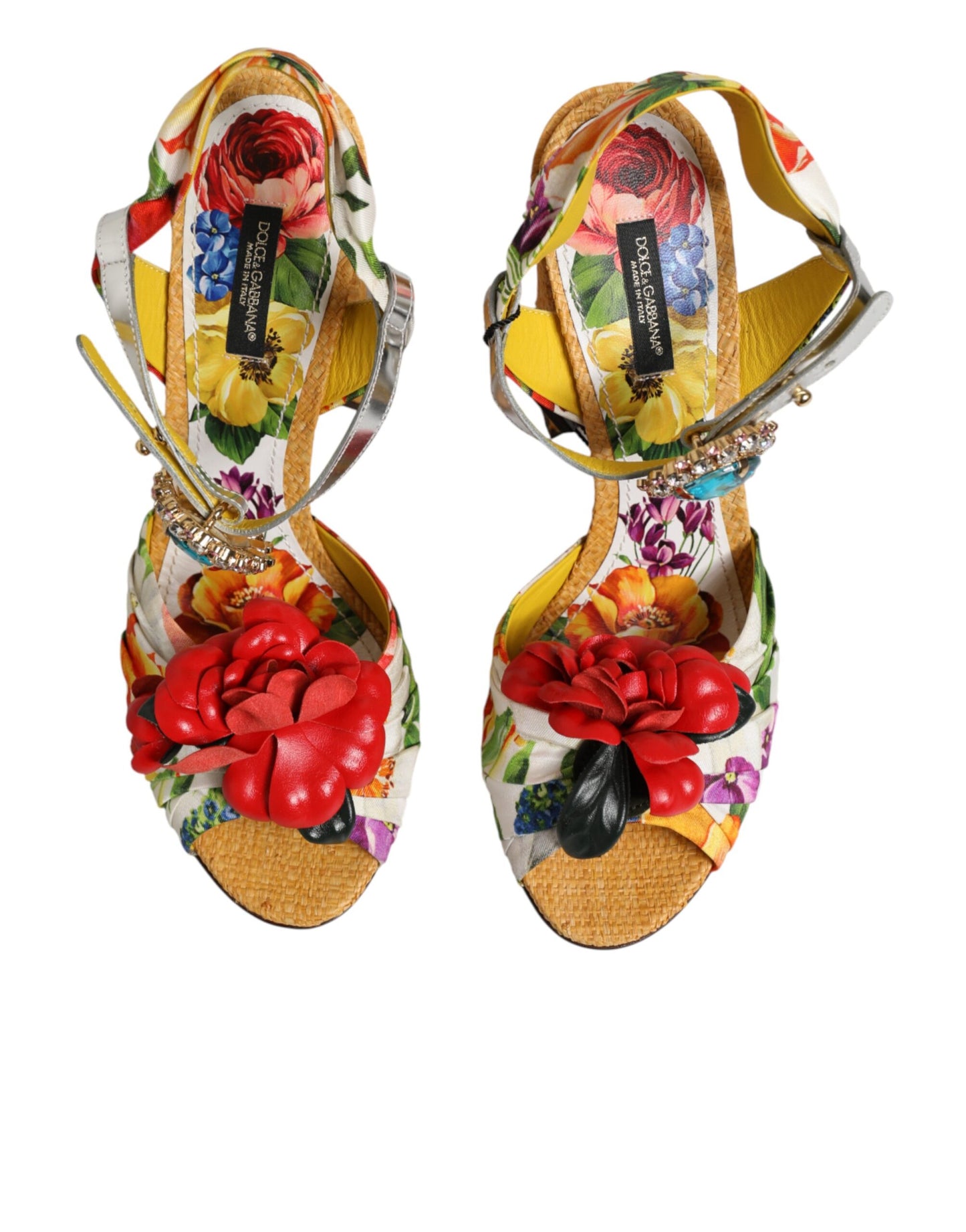 Dolce &amp; Gabbana Sandalen mit mehrfarbigem Blumenmuster und Kristallverzierungen