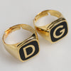 Dolce & Gabbana Gold-Tone Real Brass Black Enamel "DG" Adjustable Rings