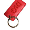 Dolce & Gabbana Red Calf Leather Logo Metal Ring Men Keychain Keyring
