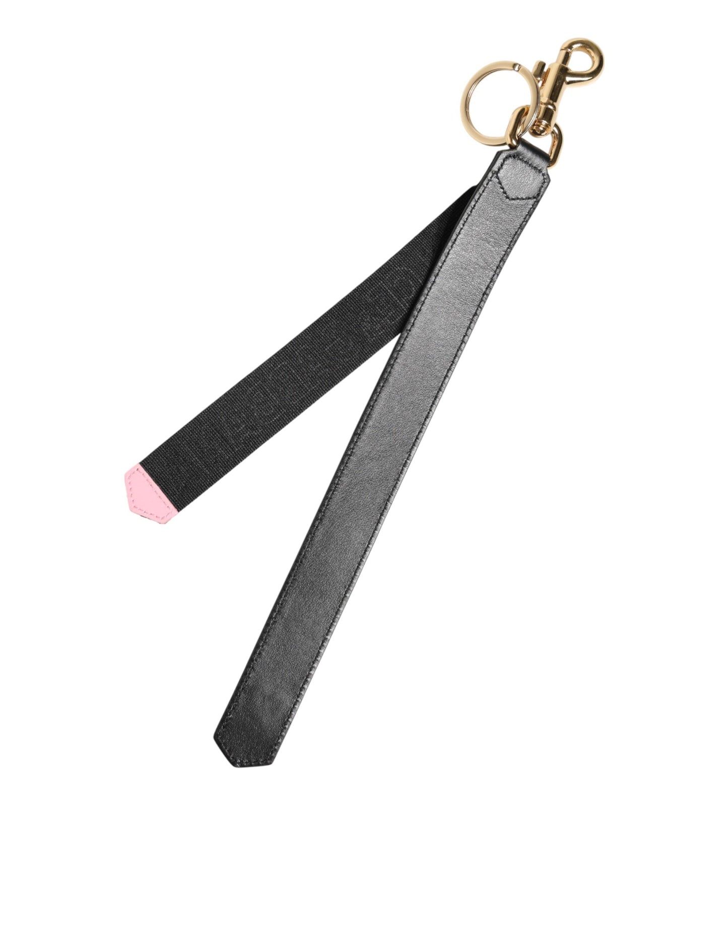 Dolce &amp; Gabbana Schlüsselanhänger mit schwarzem und gelbem Logo aus Leder und Messing