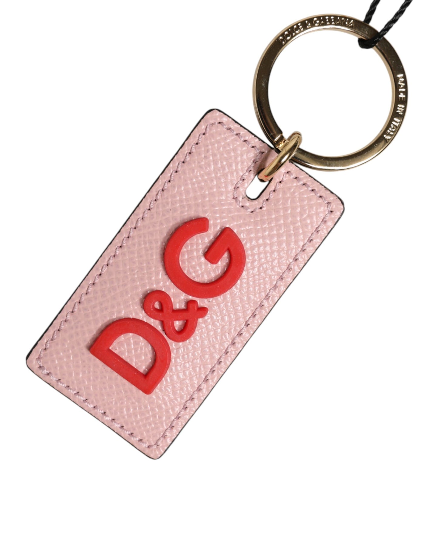Dolce &amp; Gabbana Schlüsselanhänger mit Metallring und DG-Logo aus rosa Kalbsleder