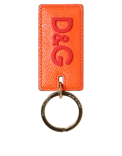 Dolce &amp; Gabbana Schlüsselanhänger mit Logo-Metallring aus orangefarbenem Kalbsleder