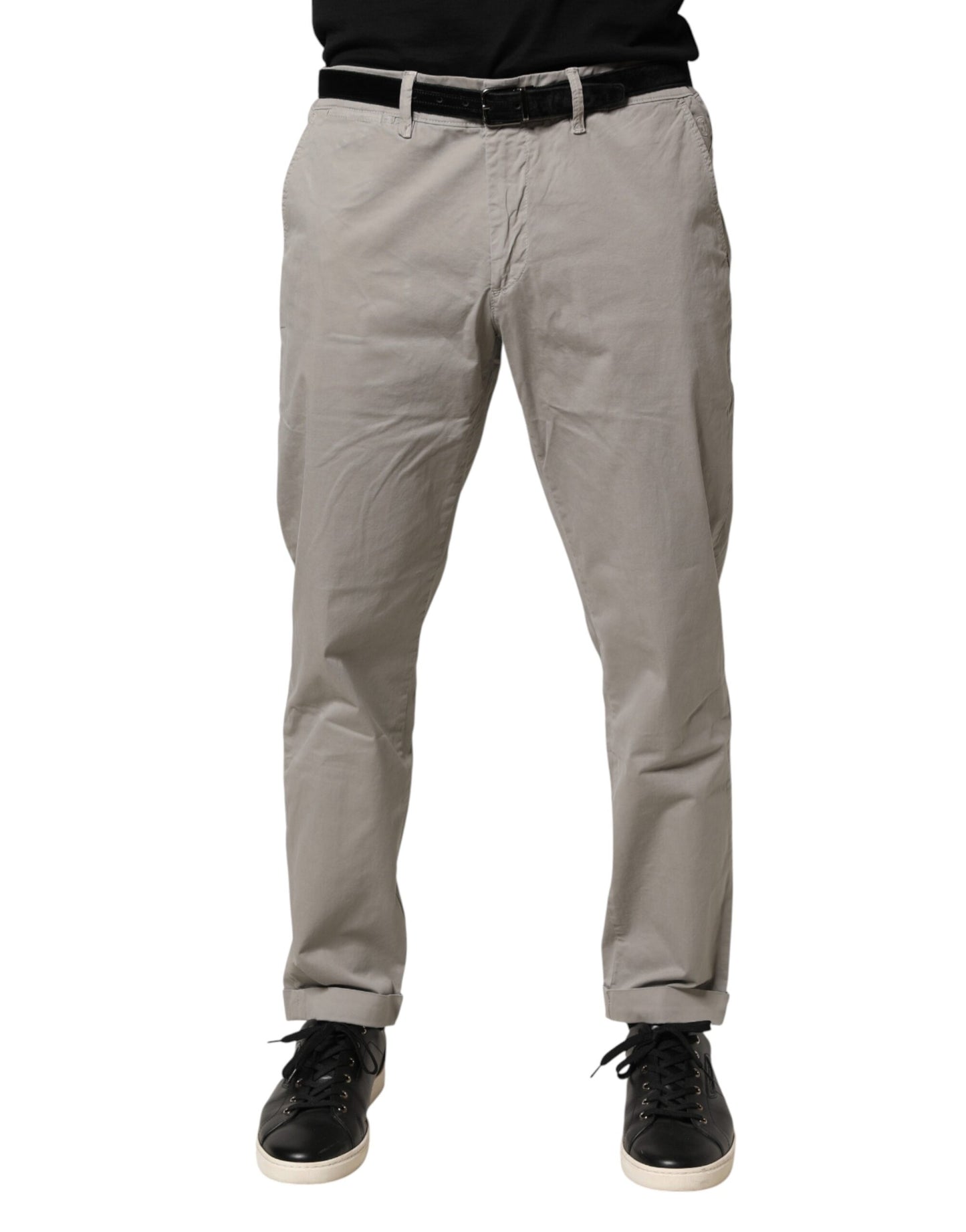 Jeckerson Herren Chino-Hose aus grauem Baumwoll-Stretch mit schmal zulaufendem Schnitt