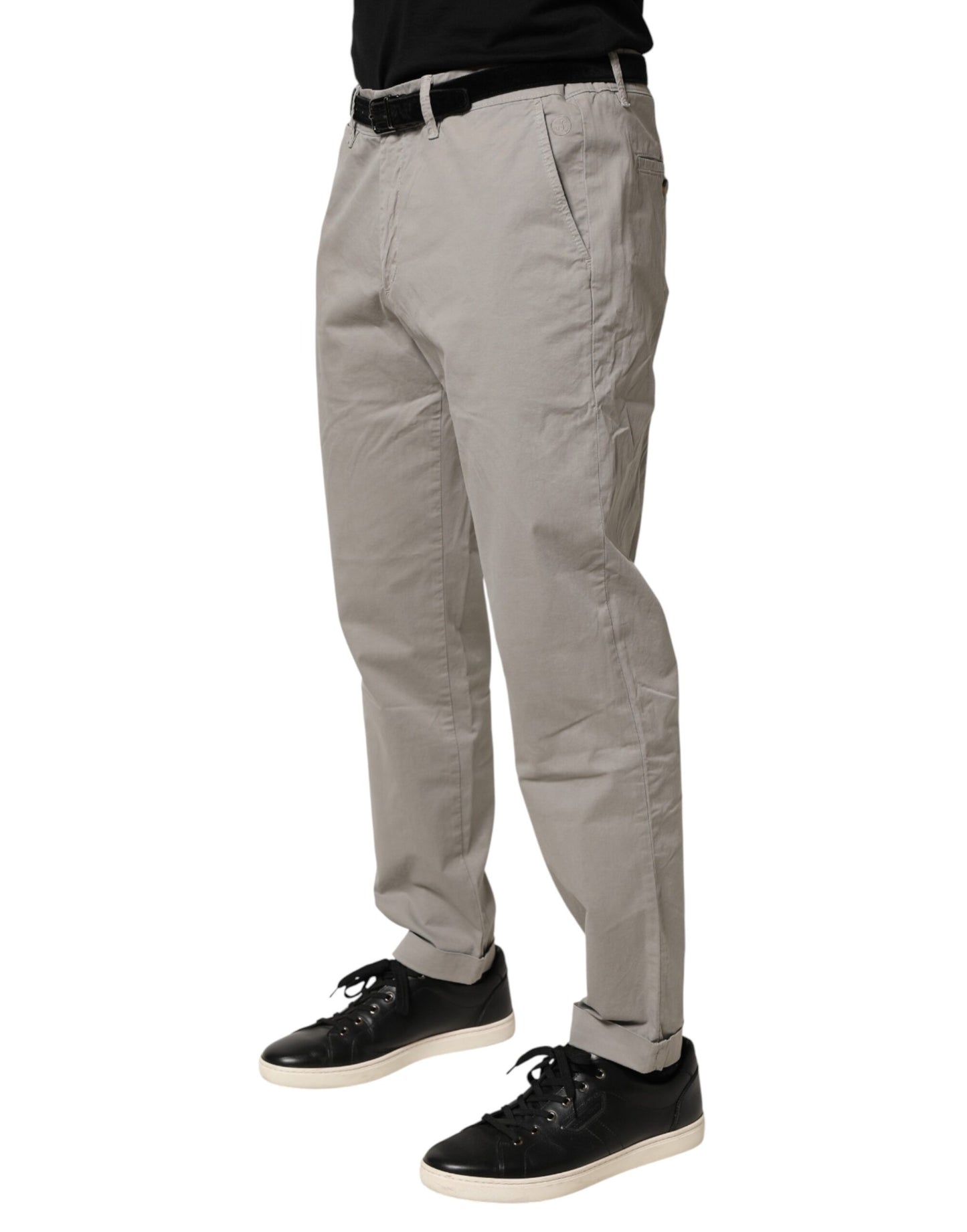 Jeckerson Herren Chino-Hose aus grauem Baumwoll-Stretch mit schmal zulaufendem Schnitt