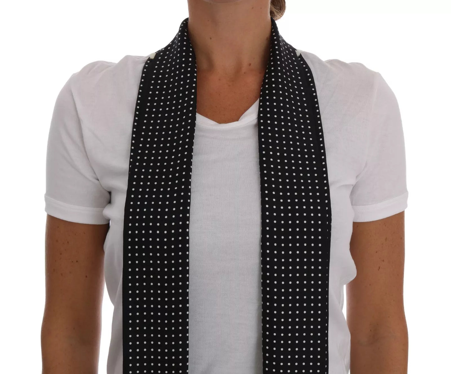 Dolce &amp; Gabbana Weißes Baumwoll-T-Shirt mit schwarzem Seidenschal