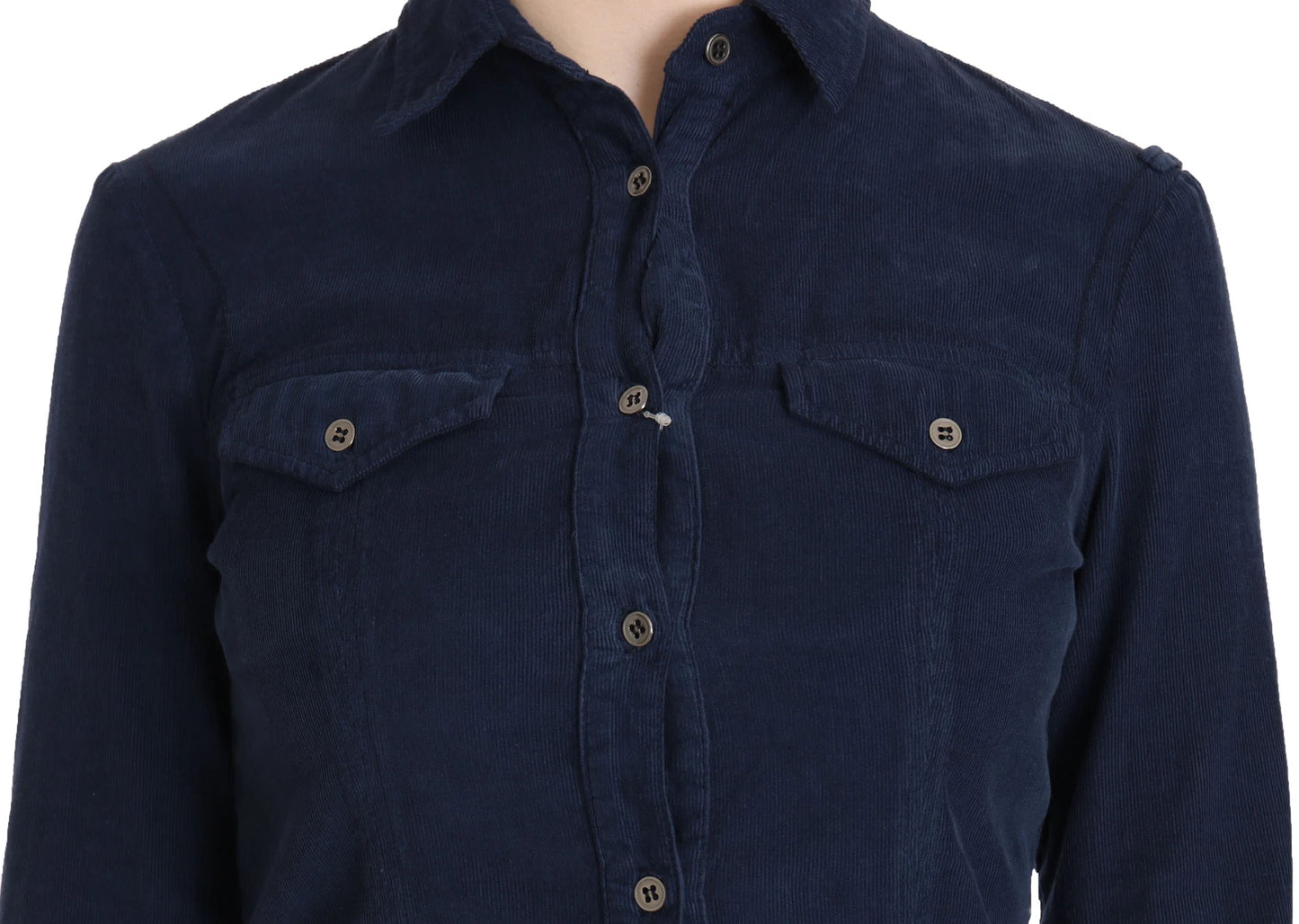 Acht Baumwollblaues Cordhemd mit langen Ärmeln