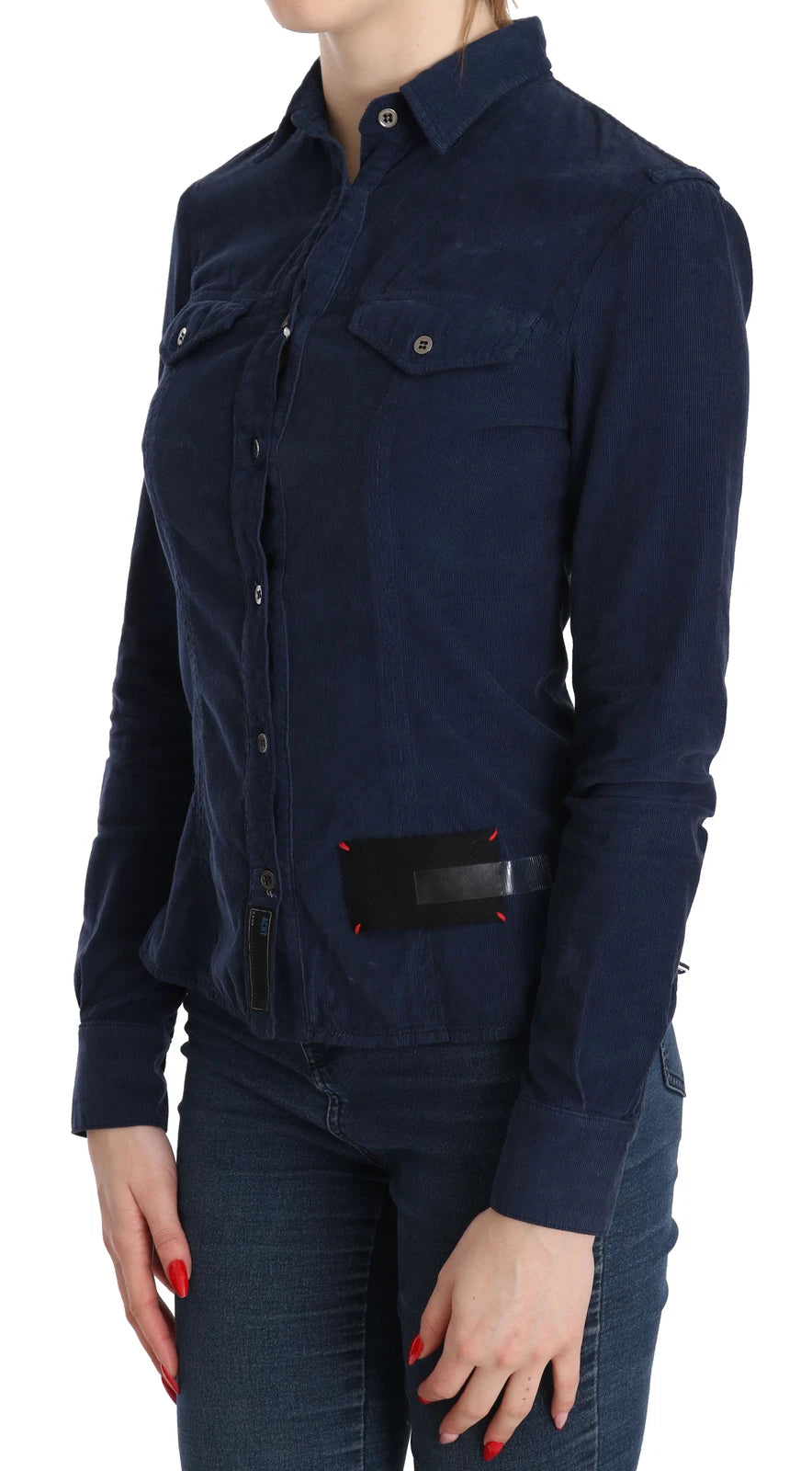 Acht Baumwollblaues Cordhemd mit langen Ärmeln