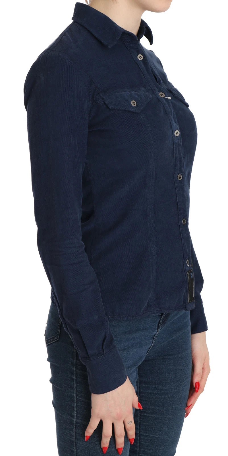 Acht Baumwollblaues Cordhemd mit langen Ärmeln