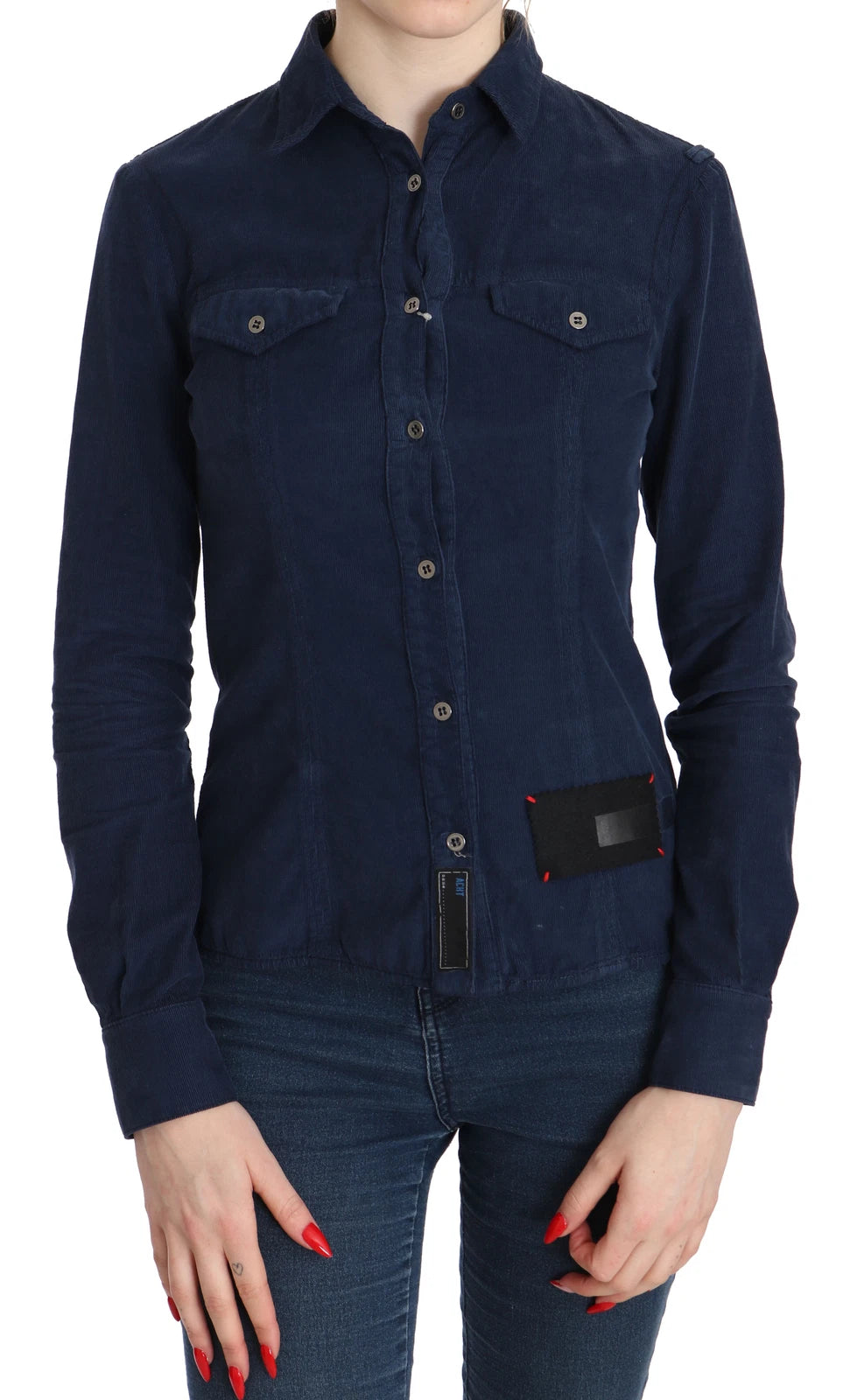 Acht Baumwollblaues Cordhemd mit langen Ärmeln