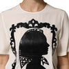 Dolce & Gabbana Cream Silk Silhouette Detail Short Sleeve Top