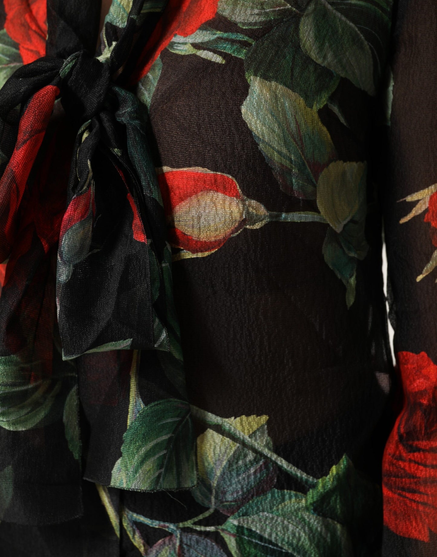 Dolce &amp; Gabbana Schwarze Seidenbluse mit Blumenmuster und langen Ärmeln