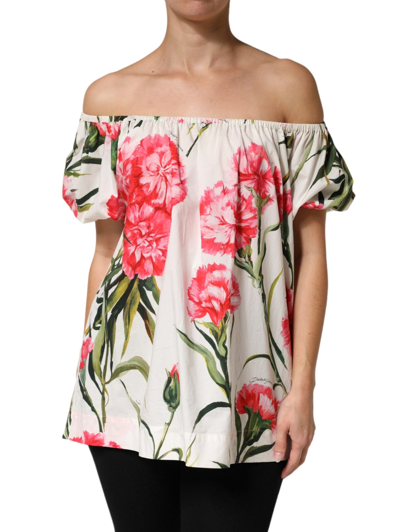 Dolce &amp; Gabbana Bluse mit mehrfarbigem Blumenmuster und schulterfreiem Oberteil