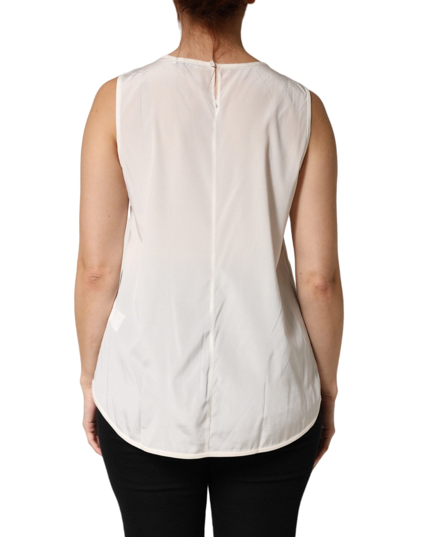 Peserico Off White Silk Stretch Roundneck Sleeveless Tank Top