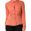 Emporio Armani orangefarbenes Langarmshirt mit Kragen und Knopfleiste