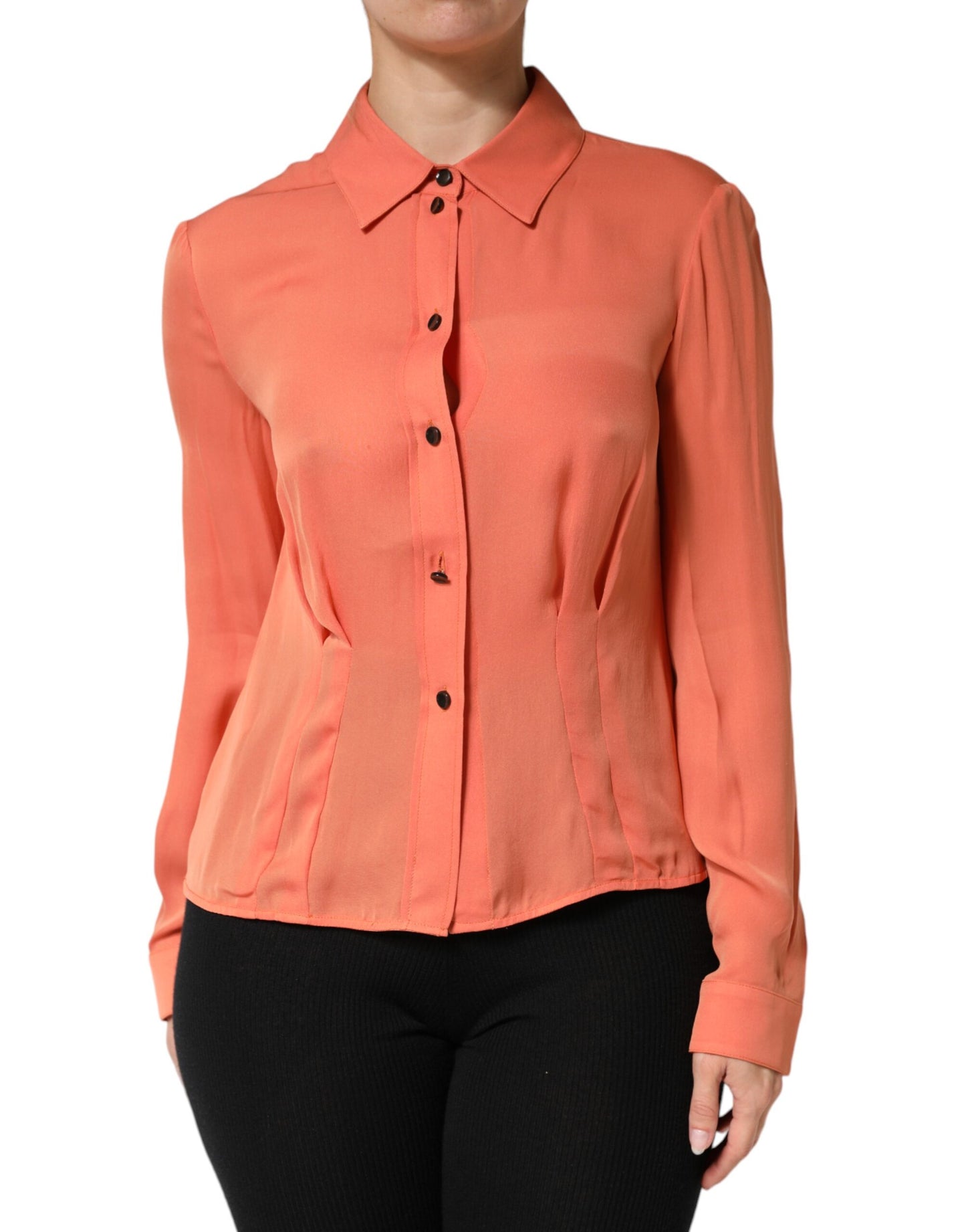 Emporio Armani orangefarbenes Langarmshirt mit Kragen und Knopfleiste