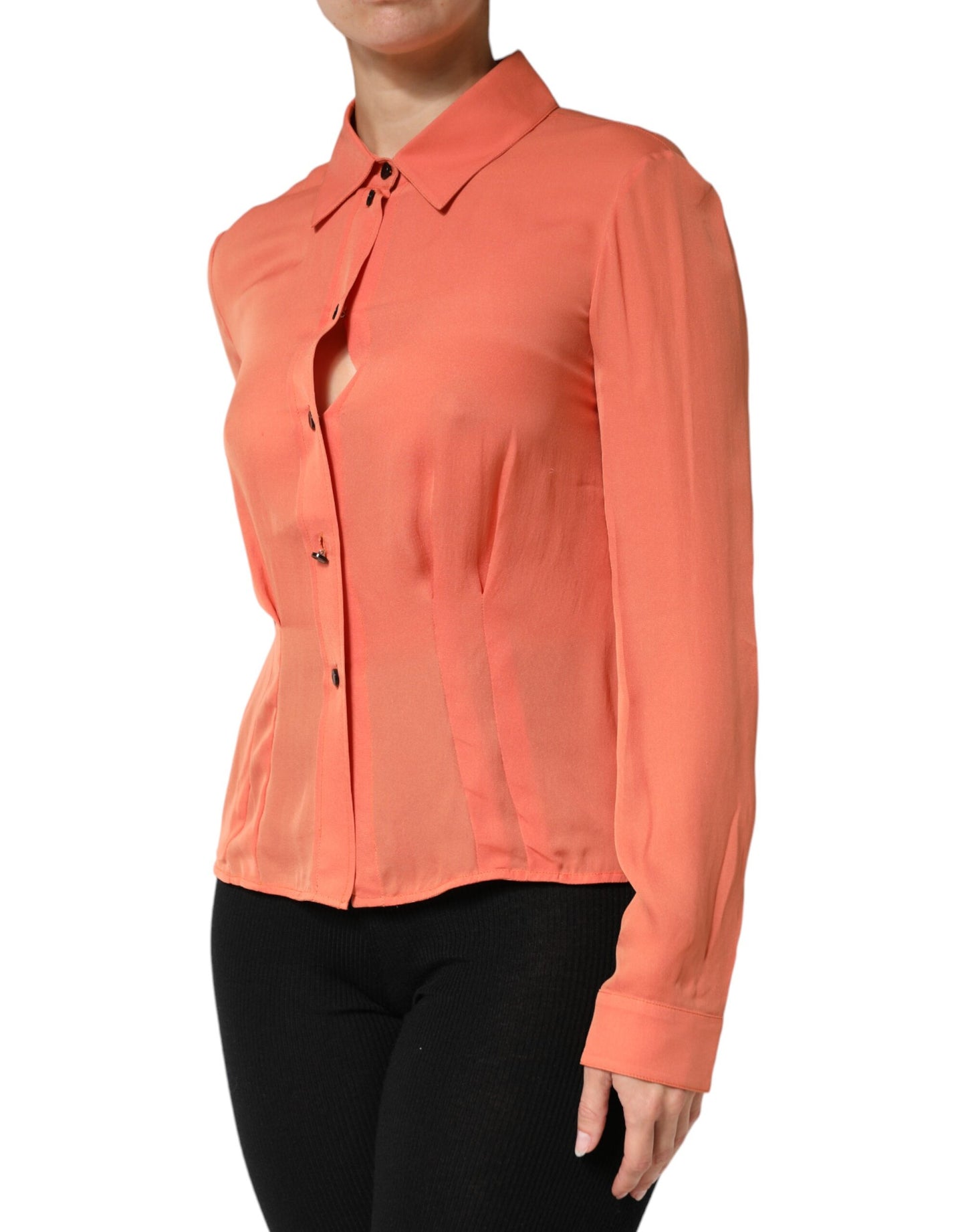 Emporio Armani orangefarbenes Langarmshirt mit Kragen und Knopfleiste