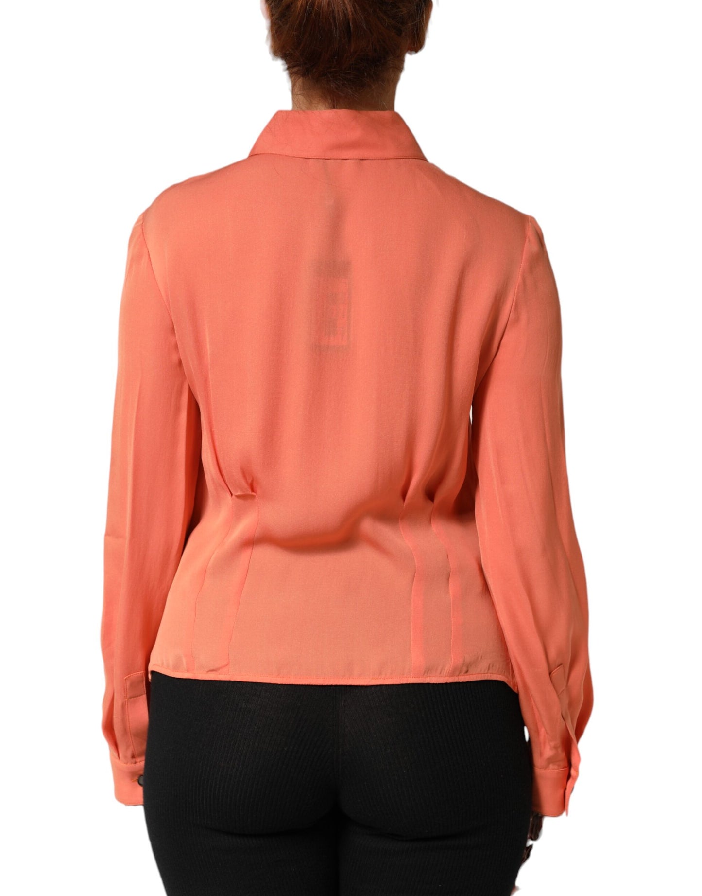 Emporio Armani orangefarbenes Langarmshirt mit Kragen und Knopfleiste