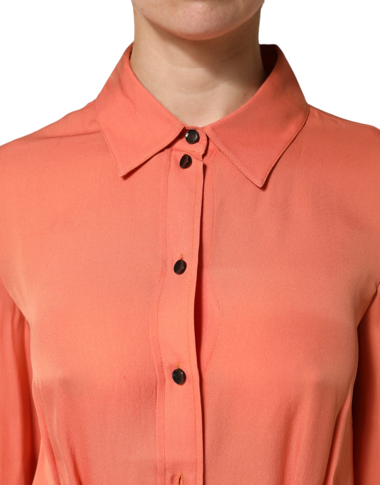 Emporio Armani orangefarbenes Langarmshirt mit Kragen und Knopfleiste