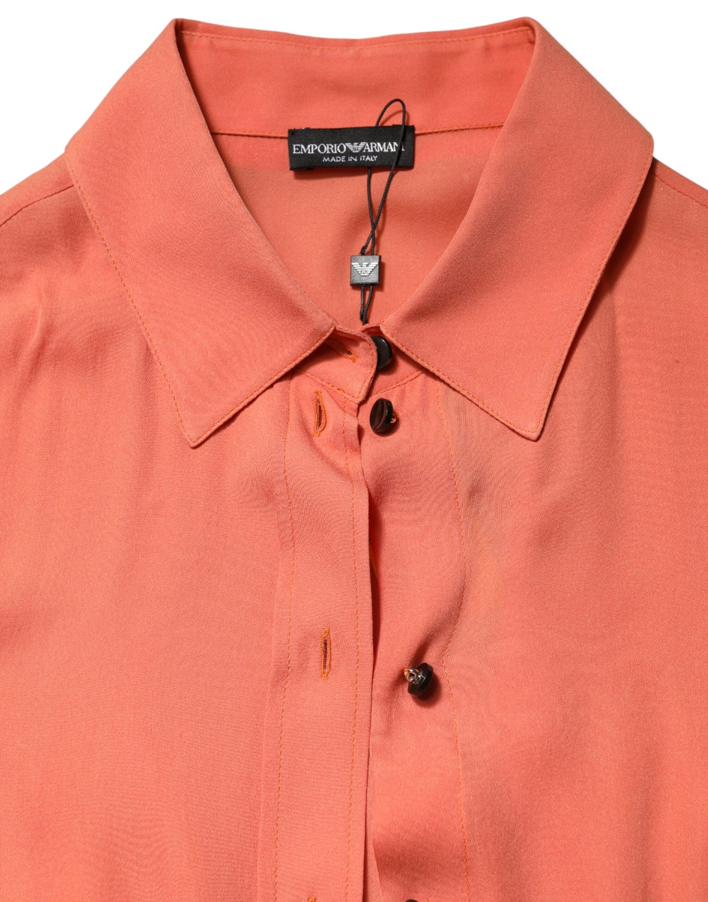 Emporio Armani orangefarbenes Langarmshirt mit Kragen und Knopfleiste
