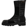Dolce &amp; Gabbana Schwarze Patchwork-Lederstiefel bis zur Wade
