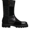 Dolce &amp; Gabbana Schwarze Patchwork-Lederstiefel bis zur Wade