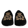 Dolce & Gabbana Black Velvet Gold Crown Mens Loafers Shoes