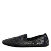 Dolce & Gabbana Black Jacquard Leather Slip On Loafers Shoes