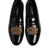Dolce & Gabbana Black Leather Gold Crown Mens Loafers Shoes