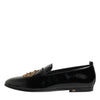 Dolce & Gabbana Black Leather Gold Crown Mens Loafers Shoes