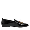 Dolce & Gabbana Black Leather Gold Crown Mens Loafers Shoes