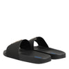 Dolce & Gabbana Black Leather Slides Sandals Beachwear Shoes