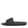 Dolce & Gabbana Black Leather Slides Sandals Beachwear Shoes