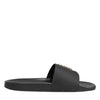Dolce & Gabbana Black Leather Slides Sandals Beachwear Shoes