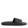 Dolce & Gabbana Black Leather Slides Sandals Beachwear Shoes