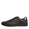 Dolce & Gabbana Black Leather Heart Embellished Sneakers Shoes