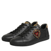 Dolce & Gabbana Black Leather Heart Embellished Sneakers Shoes