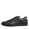 Dolce & Gabbana Black Leather Heart Embellished Sneakers Shoes