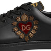 Dolce & Gabbana Black Leather Heart Embellished Sneakers Shoes
