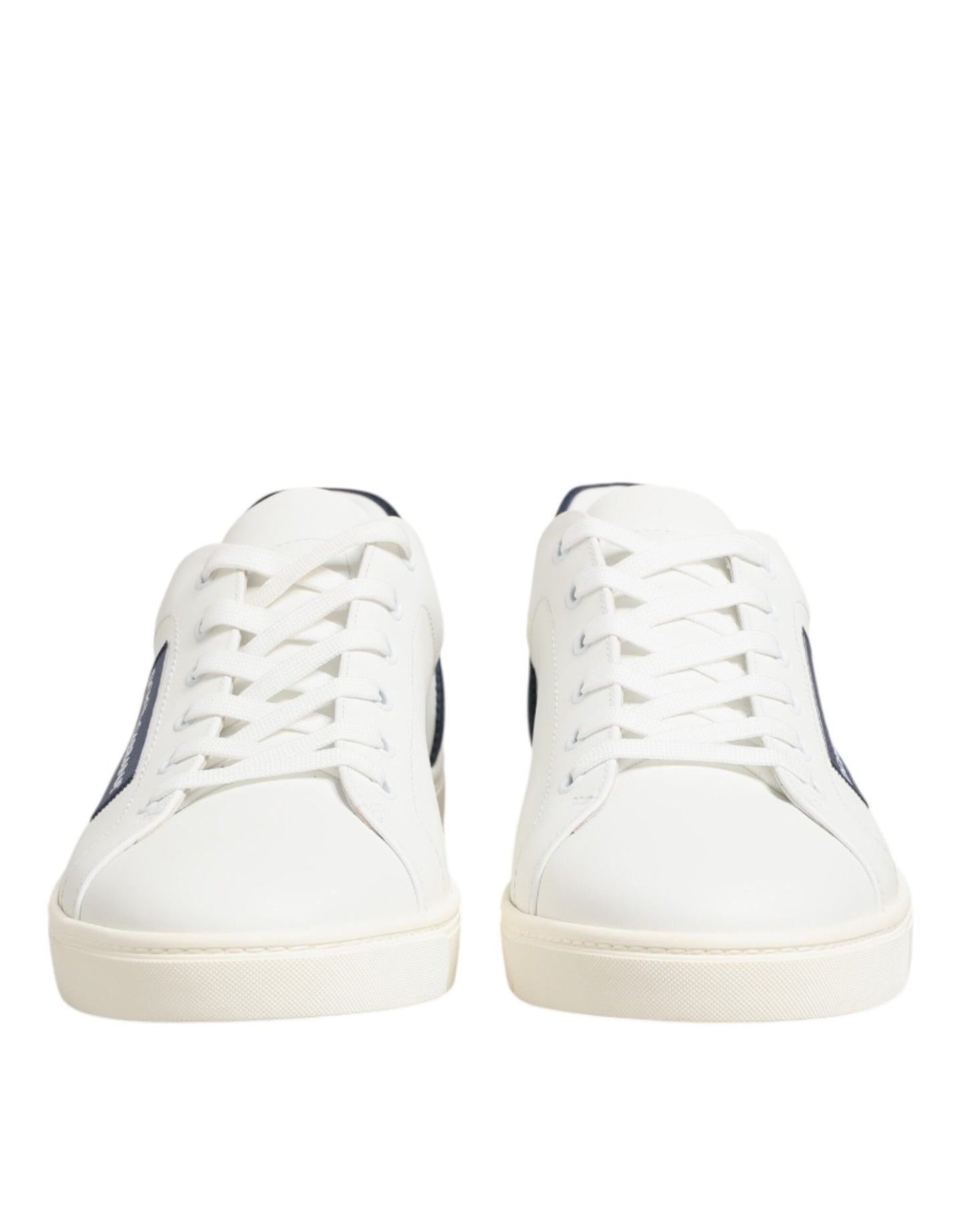 Dolce & Gabbana White Blue Leather Logo Patch Sneakers Shoes