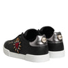 Dolce & Gabbana Black Leather Heart Embellished Sneakers Shoes