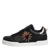 Dolce & Gabbana Black Leather Heart Embellished Sneakers Shoes