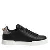 Dolce & Gabbana Black Leather Heart Embellished Sneakers Shoes