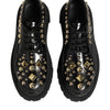 Dolce &amp; Gabbana Derby-Schuhe aus schwarzem Leder mit Schmucksteinen