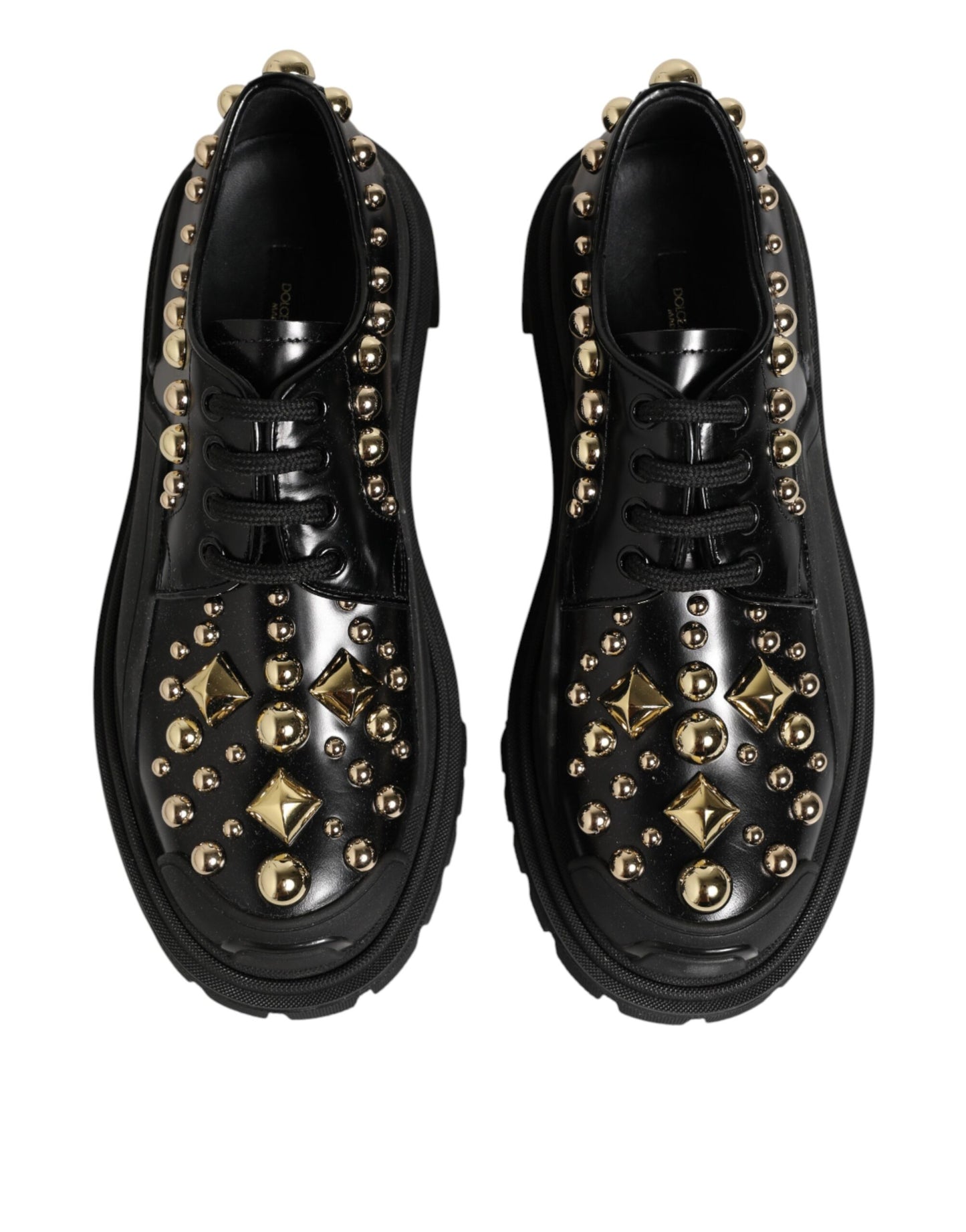 Dolce &amp; Gabbana Derby-Schuhe aus schwarzem Leder mit Schmucksteinen