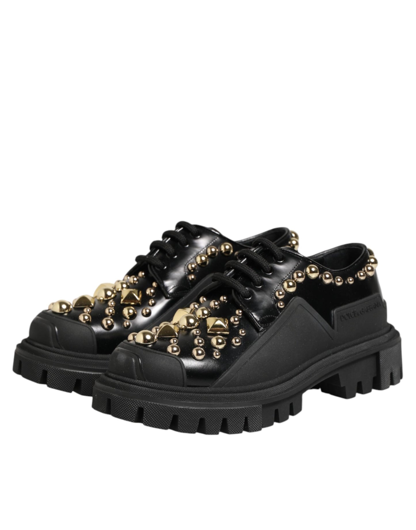 Dolce &amp; Gabbana Derby-Schuhe aus schwarzem Leder mit Schmucksteinen